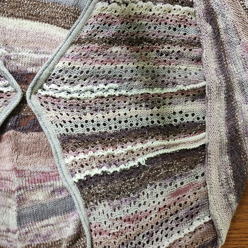 Free People Boho Cardigan Sweater Purple‎ Striped Cotton Linen Dolman Open Knit